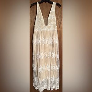 Long low v lace dress